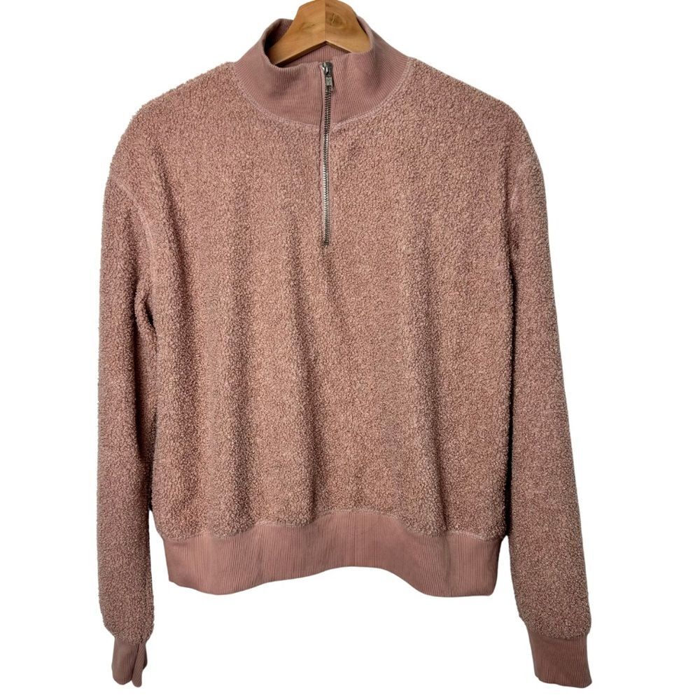 Topshop Sherpa Pullover Top with Quarter Zip Cozy Sweatshirt Blush Pink Size 6